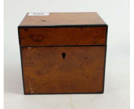 19th century walnut tea caddy: Measures 14cm x 10.5cm x 14cm high appx. 