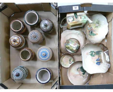 A collection of Royal Doulton Dickens Embossed Series Ware including: Bowls, Plates, Saucers &amp; similar Fagin Teapot, toge