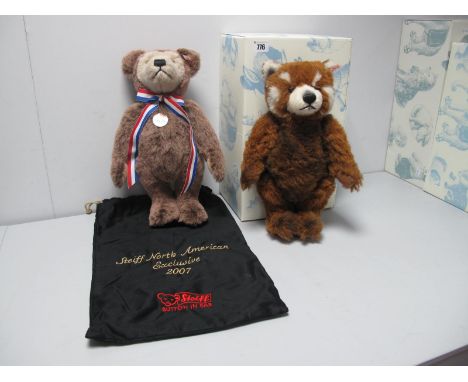 Two Modern Steiff Jointed Teddy Bears, #663253 Red Panda Teddy Bear 2009, Limited Edition 678 of 2000, boxed. #669637 'Berrym