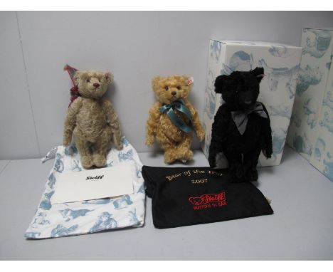 Three Modern Steiff Jointed Teddy Bears, #663178 2008, No. 599 of 1500, 'Black Petsy', 32cm high, boxed. #662485 and #681400 