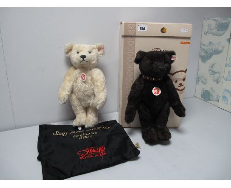 Two Boxed Modern Steiff Jointed Teddy Bears, #038266 Classic Brown Teddy Bear, with leather collar, growler, 32cm high, certi