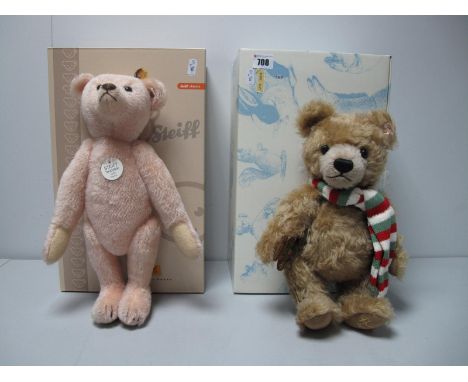 Two Boxed Modern Steiff Jointed Teddy Bears, #408557 1908 Replica, Rosa, 35cm high, growler, tags attached, certified No. 015