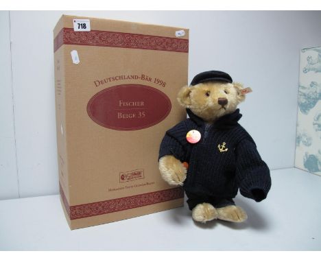 A Modern Steiff Jointed Teddy Bear #670114, Fischer Beige Bear, 35cm high, growler, certified No. 01861. tags attached. Boxed
