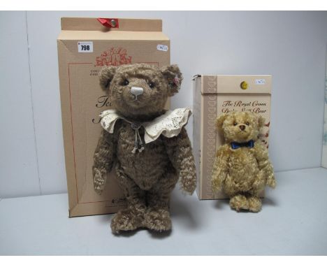 Two Boxed Modern Steiff Teddy Bears, #661464 The Royal Crown Derby Steiff Bear, dark blond, 24cm high, certified No. 01244, #