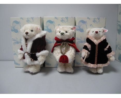 Three Modern Steiff Jointed Christmas Teddy Bears, all Limited Edition. #035968 Musical Teddy Bear, No. 1388 of 2011, 27cm hi