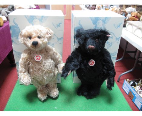 Two Boxed Modern Steiff Jointed Teddy Bears, #663901 British Collectors Teddy Bear 2011, black, 36cm high, tags attached, cer
