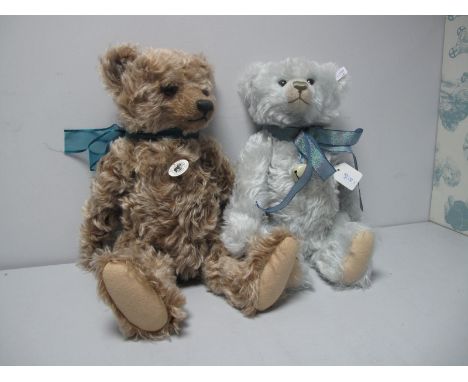 Two Modern Jointed Teddy Bears by Steiff, approximately 16" high 1921 replica with growler, Ice Teddy Bear with growler.