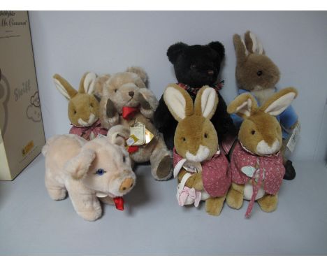 Seven Modern Soft Toys, two Hermann Teddy Originals, approximately 12inches high, one being 1168 of 4000. Three Beatrix Potte