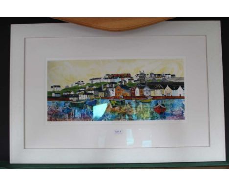 A MULTI-COLOURED MODERN SIGNED LIMITED EDITION PRINT OF FOWEY HARBOUR 