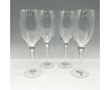 Lovely clear crystal glass designed with controlled satin stream in stem. Orrefors mark. This item has its original box: 6.25