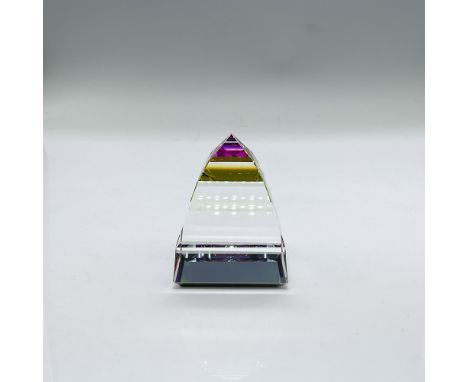 Cut crystal globe paperweights with horizontal sections that reveal rainbow colors as viewed from different angles. Swarovski