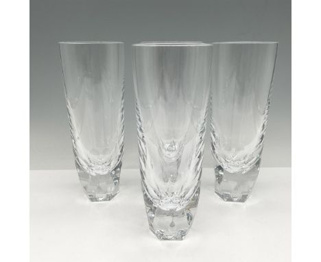 Simple but elegant crystal glass with cut crystal base. Orrefors mark. This item has its original box: 4"L x 8"W x 3.75"H. Is