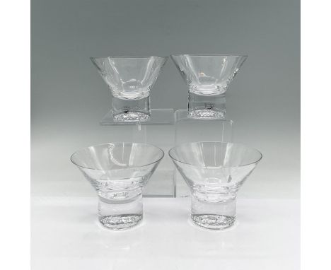 Four short clear crystal cocktail glasses with thick pillar base. Orrefors mark. Dimensions: 3.25"H x 4" diaManufacturer: Orr