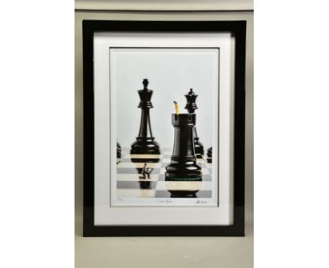 MR KUU (BRITISH CONTEMPORARY) 'CHECK MATE', a signed limited edition print depicting chess pieces and miniature figures, 154/