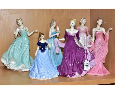SIX COALPORT, ROYAL WORCESTER AND ROYAL DOULTON LADY FIGURES, comprising Royal Worcester 'Les Petites - Happy Birthday', a Ro