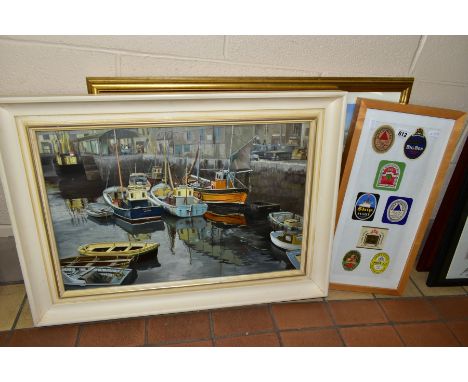 JOHN WAKE (BRITISH 20TH CENTURY), 'Brixham Harbour', fishing boats at their moorings, oil on board, signed and dated 1973, fr