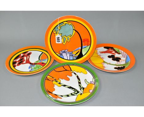 A SET OF FOUR WEDGWOOD / BRADFORD EXCHANGE 'LIVING LANDSCAPES OF CLARICE CLIFF' COLLECTORS PLATES, titled 'Monsoon', 'Summerh