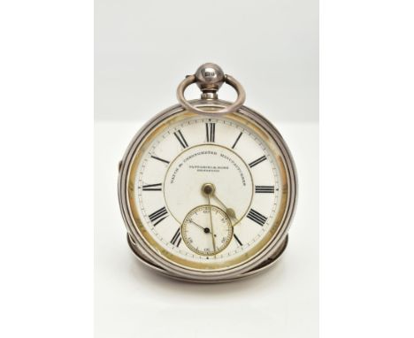 A SILVER 'FATTORINI &amp; SONS' OPEN FACE POCKET WATCH, round white ceramic dial signed 'Fattorini &amp; Sons, Bradford , Wat