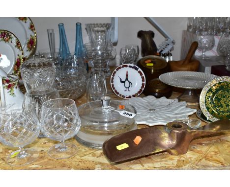 A GROUP OF CERAMICS, GLASSWARES, A PROPELLER AND SUNDRY ITEMS, to include a Typhoon frosted glass butter dish, a crystal frui