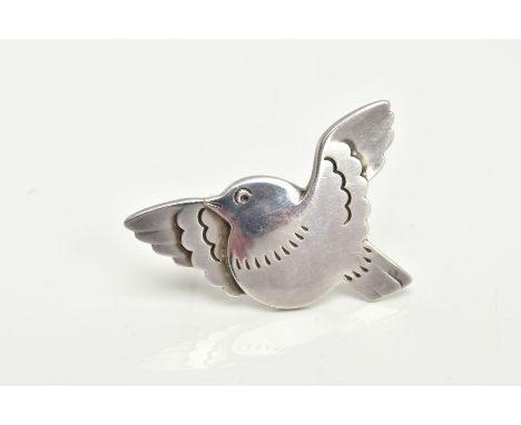 A GEORG JENSEN DANISH SILVER BIRD BROOCH, pattern number 320, signed 'Georg Jensen' 925S Denmark, hallmarked London import 19