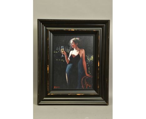 FABIAN PEREZ (ARGENTINA 1967) 'TIFFANY WITH CHAMPAGNE', a signed limited edition print of a female figure in a bar, 48/195 wi