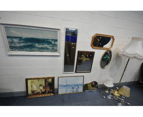 FIVE VARIOUS WALL MIRRORS, to include a gilt wood oval wall mirror, a kidney shaped wall mirror, two rectangular mirrors, ano