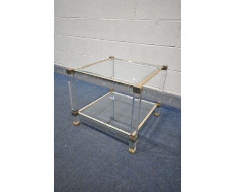 PIERRE VANDEL, PARIS (b1946-) A 1970'S CHROME FRAMED HOLLYWOOD REGENCY SQUARE TABLE, formed of two tiers with glass inserts, 