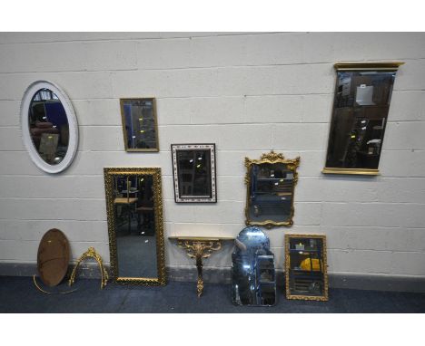 A SELECTION OF WALL MIRRORS, to include a French gilt framed wall mirror, five various other gilt framed wall mirrors (metal 