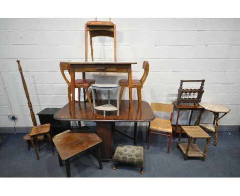 A COLLECTION OF OCCASIONAL FURNITURE, to include a mahogany gate leg table, Formica top kitchen table, three chairs, a tubula