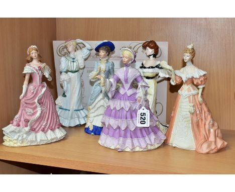 FOUR WEDGWOOD FOR SPINK LIMITED EDITION BISQUE LADY FIGURES AND TWO COALPORT LIMITED EDITION LADY FIGURES, the Wedgwood compr