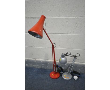 A HERBERT TERRY RED FINISH ANGLE POISE DESK LAMP, (in need of rewiring as PAT fail) and another desk lamp (2)