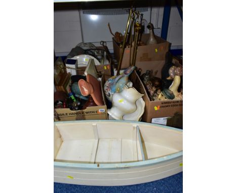 FIVE BOXES AND LOOSE SUNDRY ITEMS ETC, to include ornamental figures by Leonardo (Christine Haworth), Willow tree figures, as