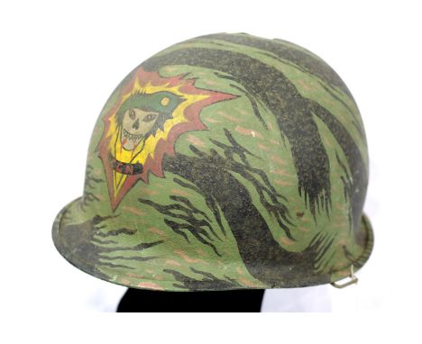 Vietnam War type Special Forces Tiger Cam helmet named to Chu Lai 1971. P&amp;P Group 2 (£18+VAT for the first lot and £2+VAT