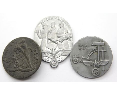 Three German WWII type tinny badges. P&amp;P Group 1 (£14+VAT for the first lot and £1+VAT for subsequent lots) 