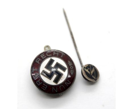 German WWII type enamelled party badge and a small pin badge P&amp;P Group 1 (£14+VAT for the first lot and £1+VAT for subseq