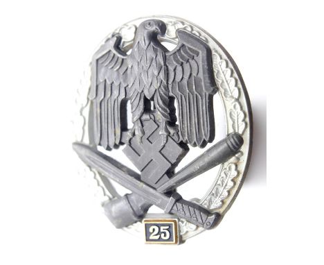 German WWII type General Assault 25 Engagements badge. P&amp;P Group 1 (£14+VAT for the first lot and £1+VAT for subsequent l