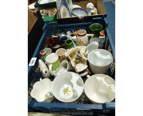 A quantity of small trinket china including small fox head jug, moustache cups etc.