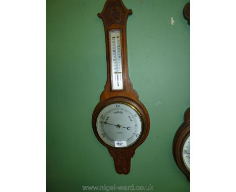 A wooden cased Banjo barometer thermometer by F. Grydon, Barnstaple.