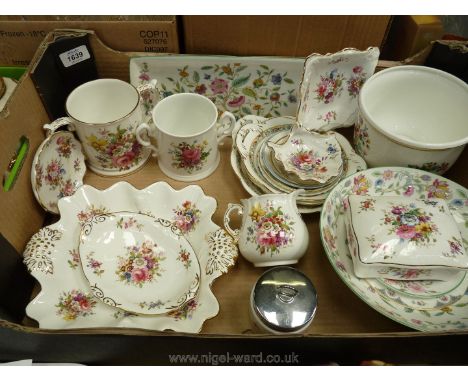 A quantity of china including Minton Haddon Hall sandwich dish, fruit bowl, Hammersley Spode, miscellaneous cake plates, egg 