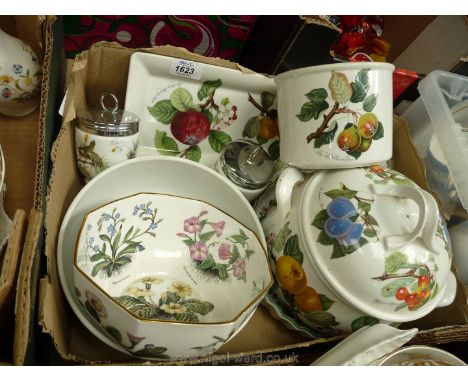Three pieces of Portmeirion Pomona including sandwich tray, lidded vegetable dish and lid, small jardiniere, Worcester Herbs 