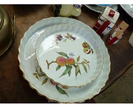 Two Royal Worcester 'Evesham' flan dishes, 14'' and 10'' diameter.