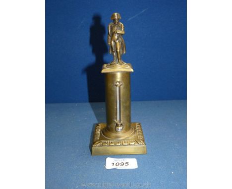 A brass thermometer in the form of Nelson's column with square base, 7 1/2'' tall, measuring in Fahrenheit.
