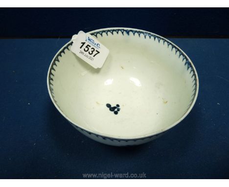 A small bowl, possibly early Worcester in blue and white floral pattern, tiny imprint to centre of base, 4 1/2'' diameter.