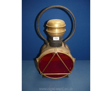 A large vintage French style train front or tail lamp, fitted for electricity.