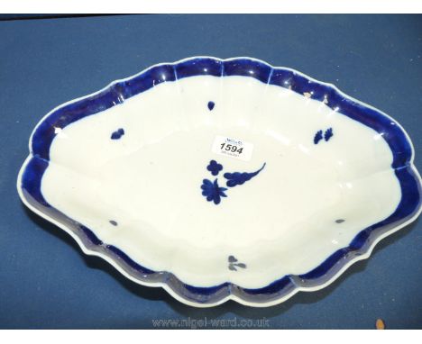 A Caughley blue and white elongated diamond shaped Dish, 1770-99, 12 1/2" long x 8 3/4".