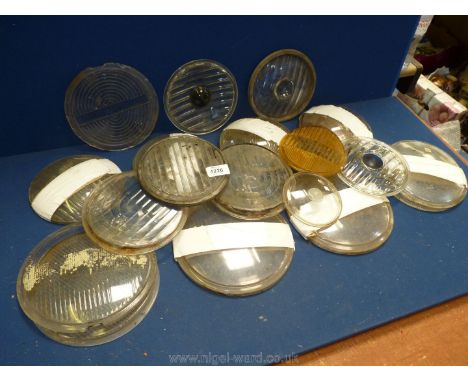 Various vintage/classic head and spot lamp lenses, pairs and singles.