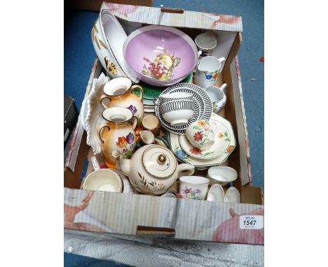 A quantity of china including Coalport shell dish, Royal Worcester black and white striped trio, tooth pick holders, Evesham 