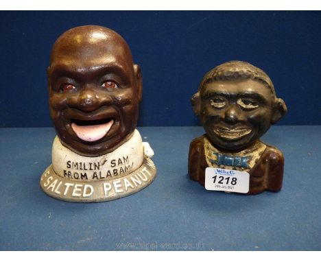Two cast iron Money Banks including "Smiling Sam from Alabama".These items are listed on the basis they are illustrative of b