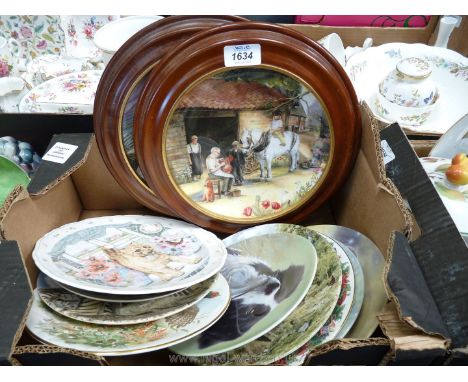Two Royal Doulton wall plates, The Saddle maker and Dogs in action together with Royal Worcester, The border collies, Wedgwoo