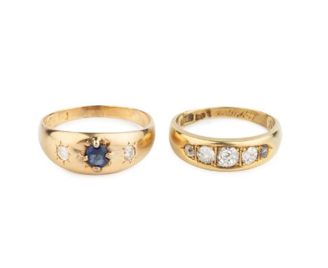 A late Victorian diamond five stone ring, inset with graduated old-cut diamonds, with interior inscription dated 1888, number